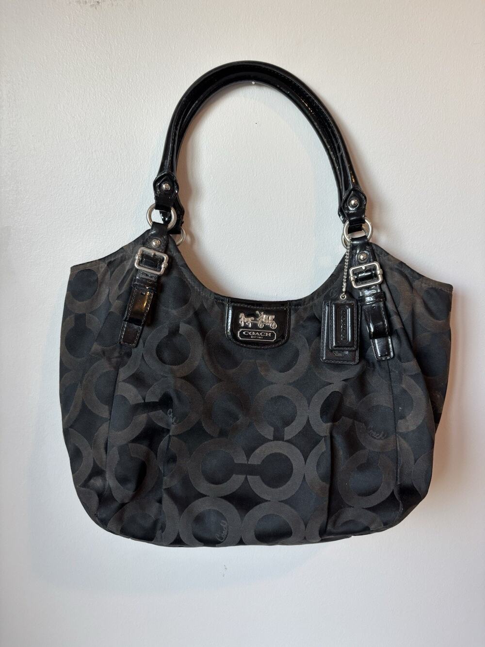 Coach Madison Op Art Sateen Abigail Black Shoulder Bag